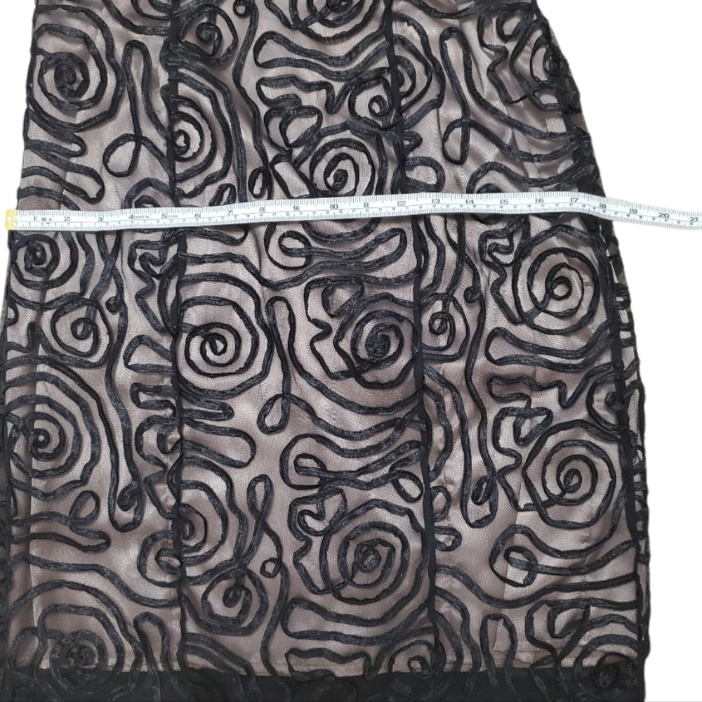 Ignite Evening Black and Tan Lined Dress With Beaded Illusion Neckline Size 10 - Picture 14 of 15